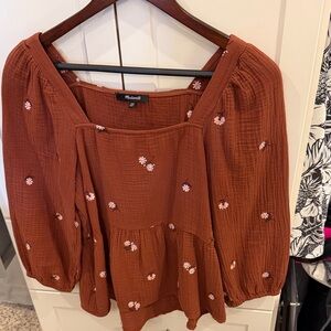 Madewell Terracotta Blouse with Floral Details
